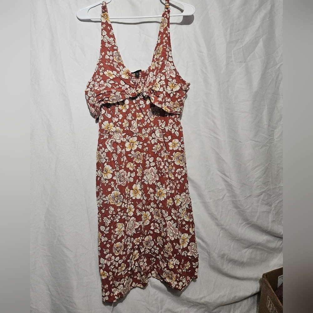 Torrid Plus Size Floral Sleeveless Brick Red Dress With Adjustable Straps!